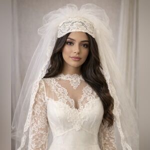 1970 vintage veil
Vintage White Lace Bridal Veil with Headband